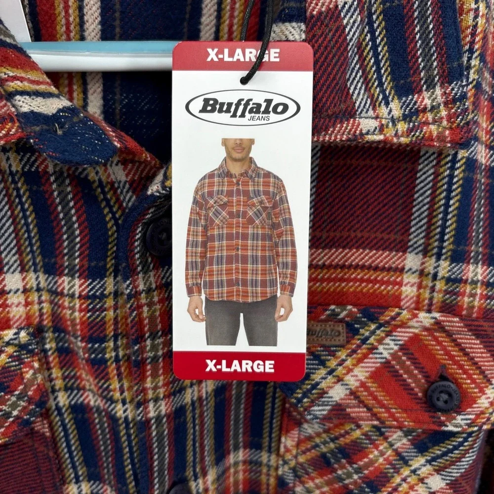 Buffalo David Bitton Scottie Mens XL Red Plaid Cotton Flannel Shirt Jacket NEW